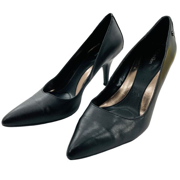 Calvin Klein Nadine Back Leather Classic Pointed Toe Stiletto Heel Pump Heel 9 - Picture 3 of 15